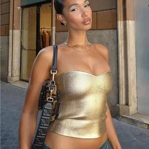 Privé Women's Sexy & Elegant Ins Style Fashion Slim Gold Sexy Tank Top,Stretch